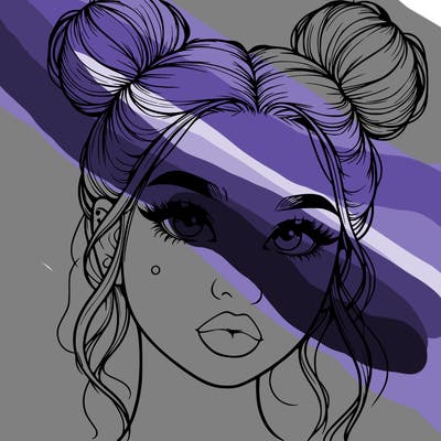 realistic girl with two buns on her hair and lips