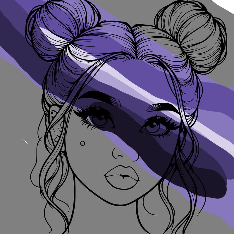 realistic girl with two buns on her hair and lips