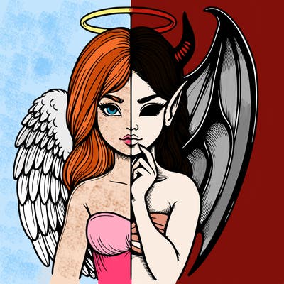 realistic angel half demon