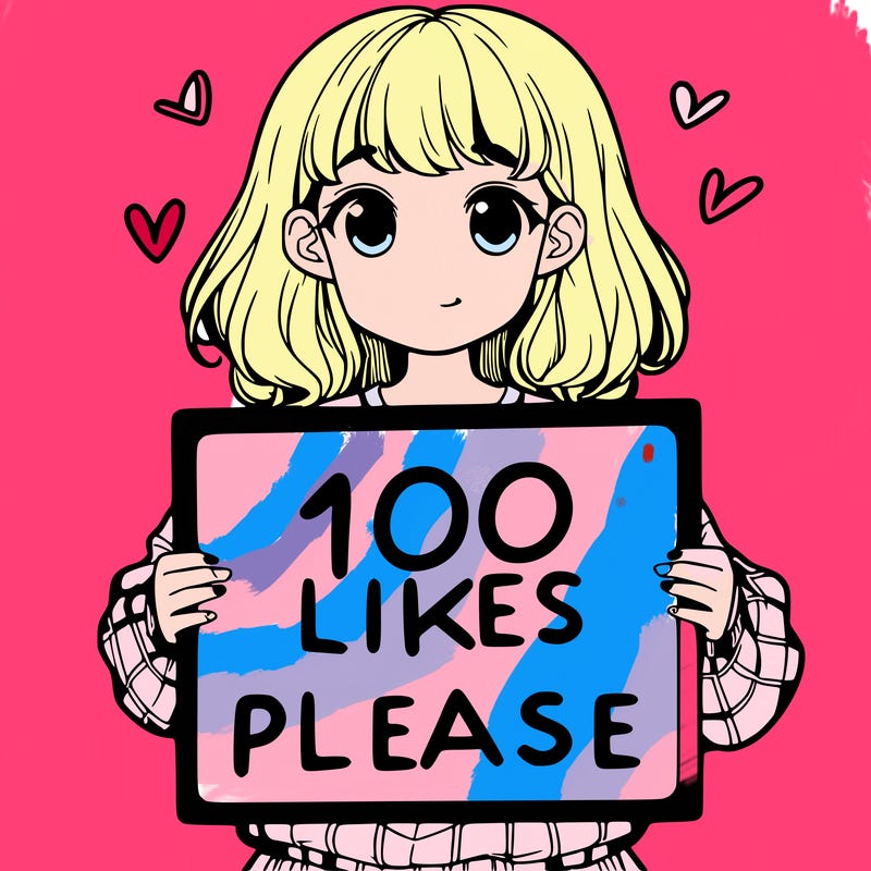 a girl holding a sign saying 100 likes please