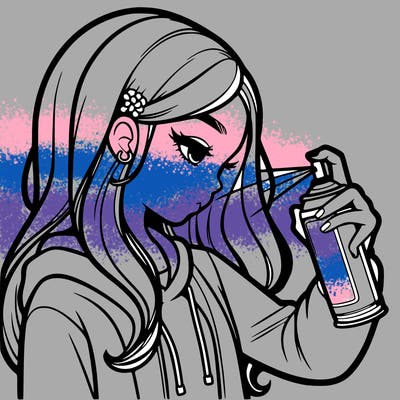 a realistic girl spray painting