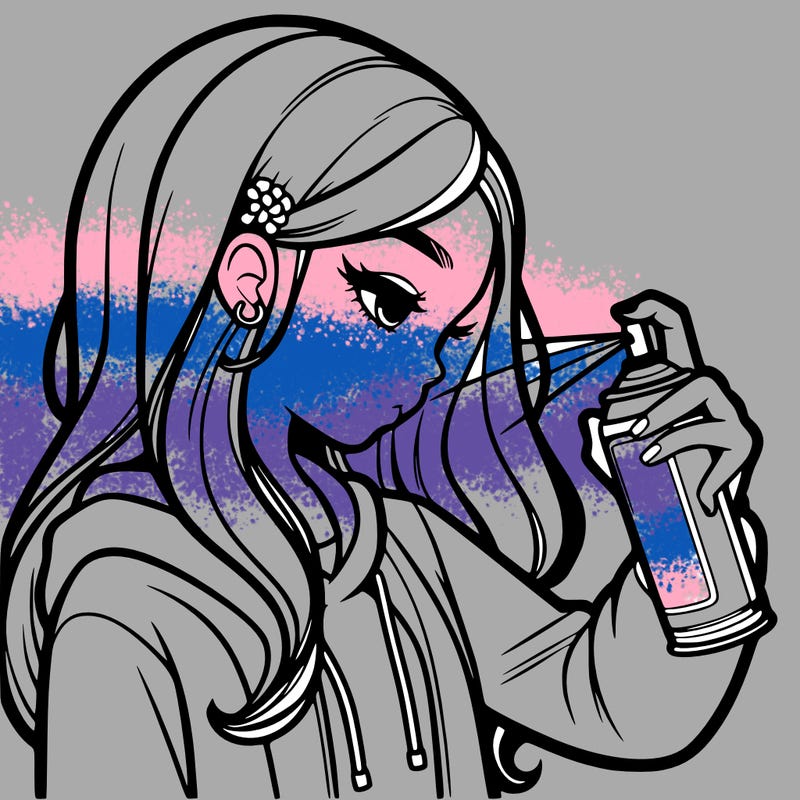 a realistic girl spray painting