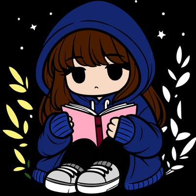 girl in oversized hoodie reading a book
