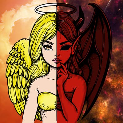 realistic angel half demon