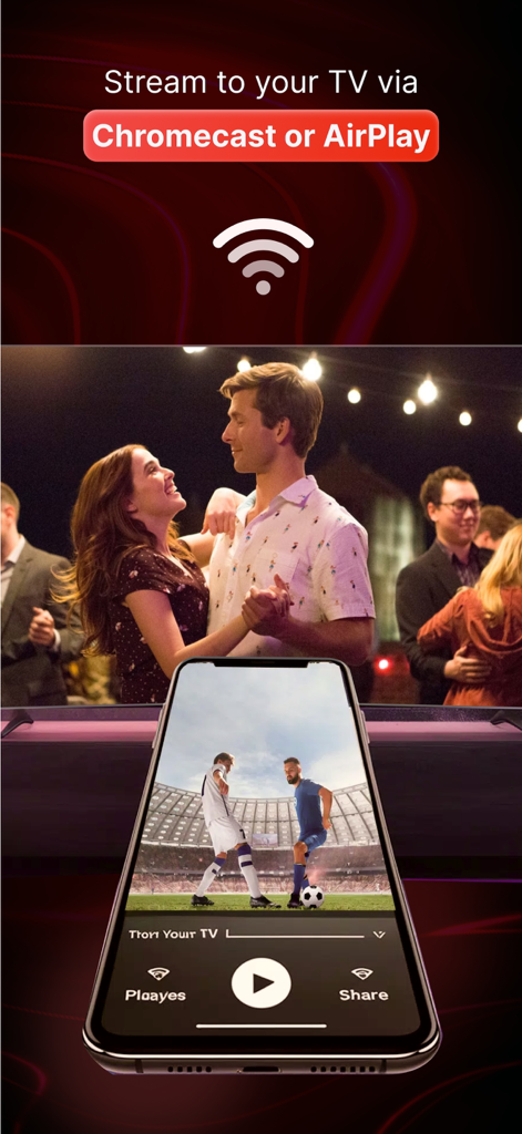 Streaming von Live-IPTV-Inhalten von einem Smartphone auf einen Fernseher über Chromecast oder AirPlay.