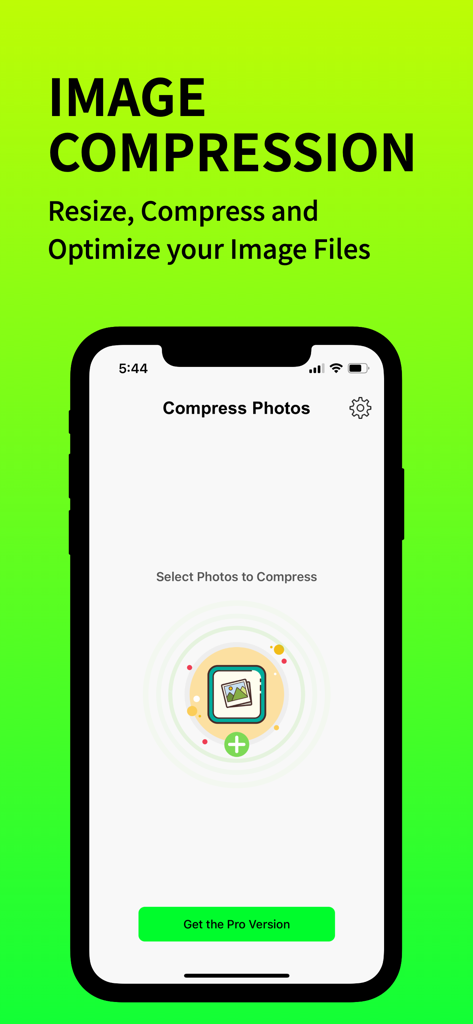 Photo Compress - Foto komprimieren App-Oberfläche auf einem iPhone zum Ändern der Größe und Optimieren von Bildern