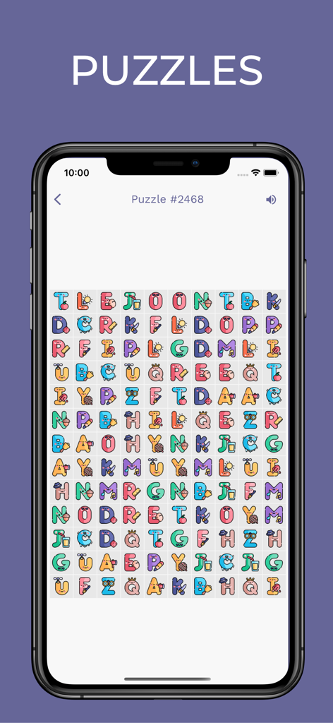 GOGH: Animated Drawings - A mobile phone screen showing a colorful alphabet letter matching puzzle game in the GOGH app.