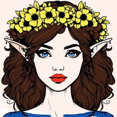 realistic female elf with flower crown