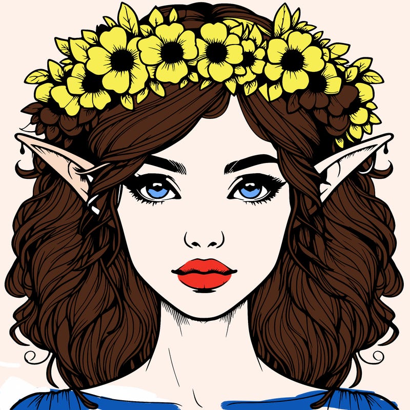 realistic female elf with flower crown