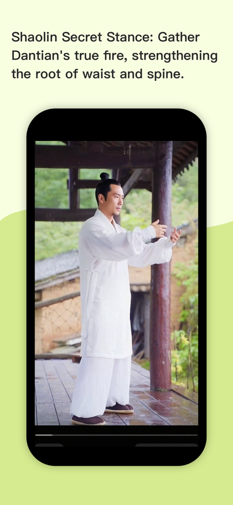 Mr.K - Longer lasting sex - Un homme démontrant le Qigong de la posture secrète Shaolin pour la santé du plancher pelvien dans l'application Mr.K.