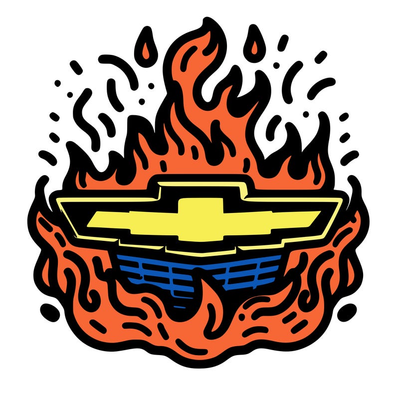 chevrolet emblem with fire