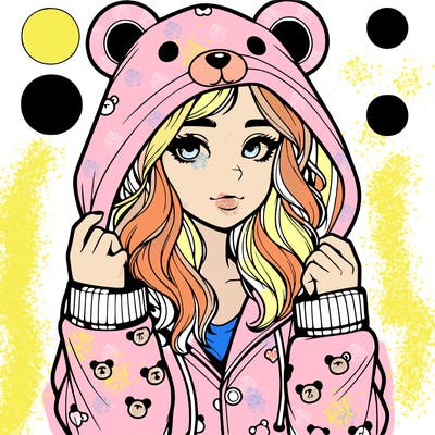 realistic girl in a animal pjs hoodie