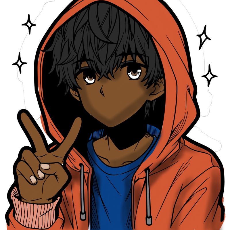 teenage manga boy in a hoodie, doing ✌
