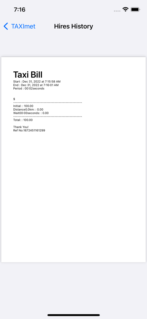 TAXImet - Taximeter - A digital taxi receipt generated by the TAXImet app showing trip details and fare breakdown.