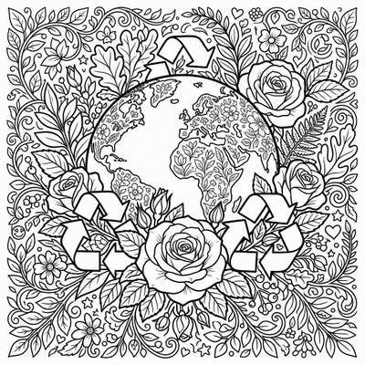 Embrace the spirit of Earth Day with this stunning coloring page featuring elegant white roses cradling our precious planet. Adorned with environmental motifs, it invites you to celebrate nature's beauty and the importance of sustainability.