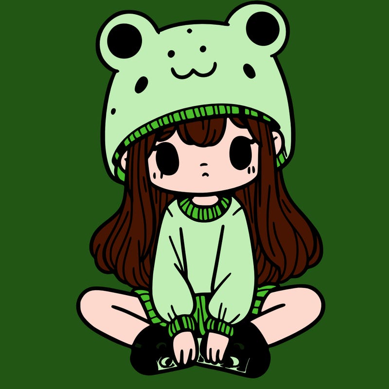 a girl wearing a frog hat and some frog socks