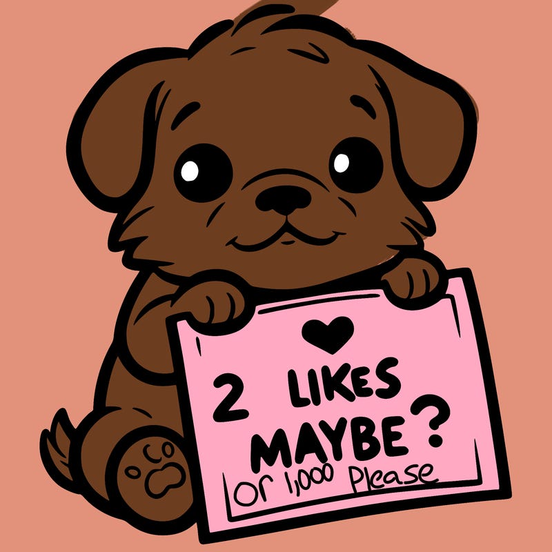 a puppy holding a sign that says 2 likes maybe?