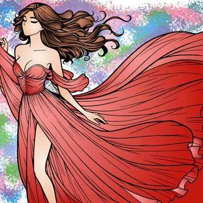 realistic woman in dress flowing the the wind