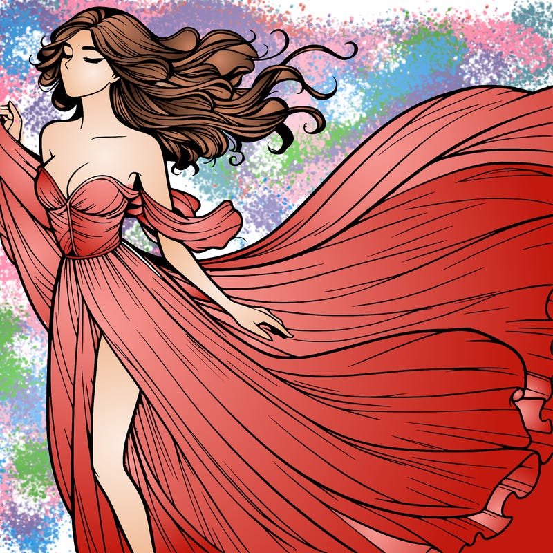 realistic woman in dress flowing the the wind