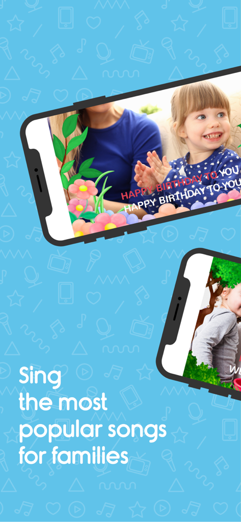 A mother and daughter singing happy birthday on the Happylala karaoke app interface