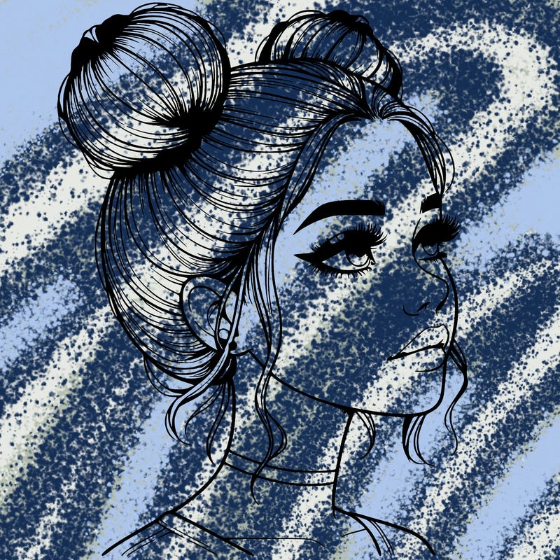 realistic girl with buns on the top of her head