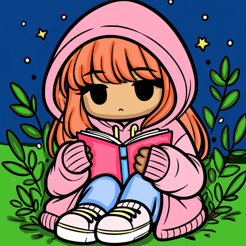 girl in oversized hoodie reading a book
