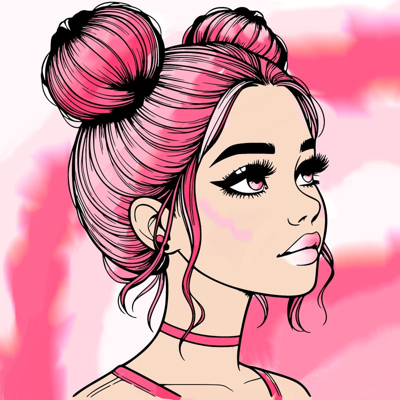 realistic girl with buns on the top of her head