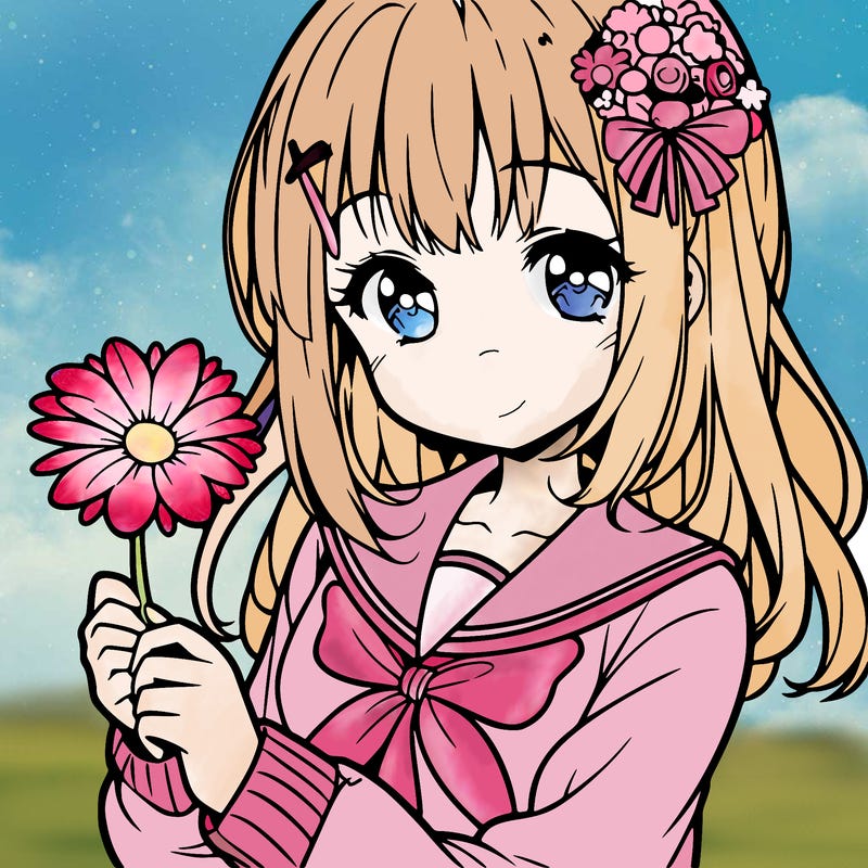 anime girl holding a flower