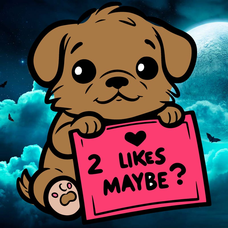 a puppy holding a sign that says 2 likes maybe?