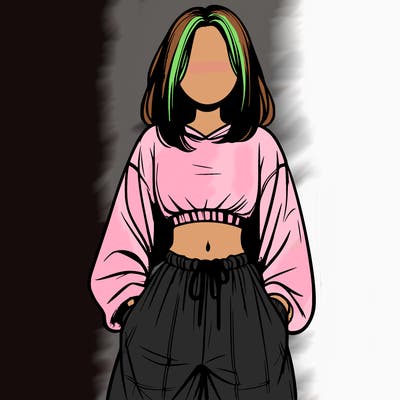 realistic girl faceless with baggy pants and a crop top