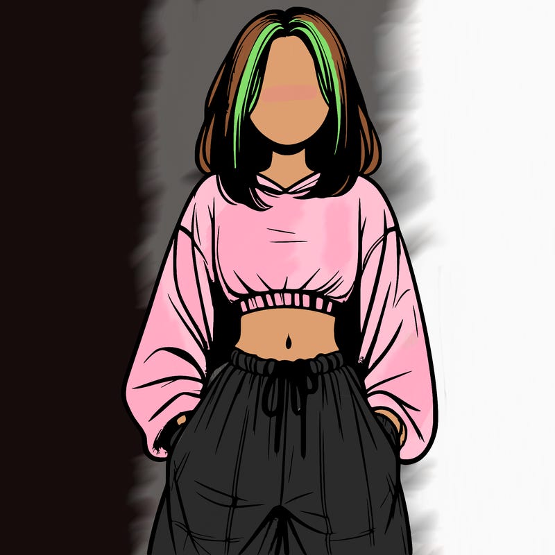 realistic girl faceless with baggy pants and a crop top