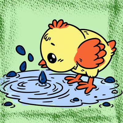 chick drinking water in water pond