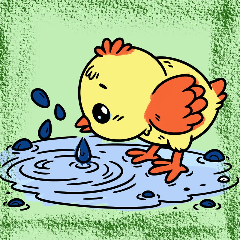 chick drinking water in water pond