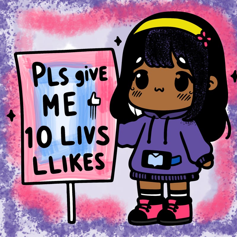 girl holding sign that says pls give me 10 likes