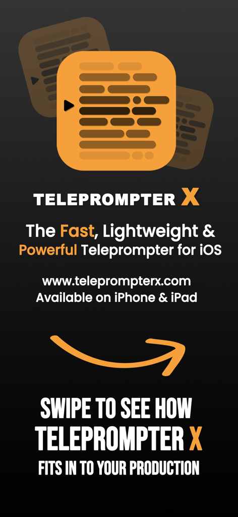 Teleprompter Pro X For Video - Teleprompter Pro X promotional intro screen for iPhone and iPad