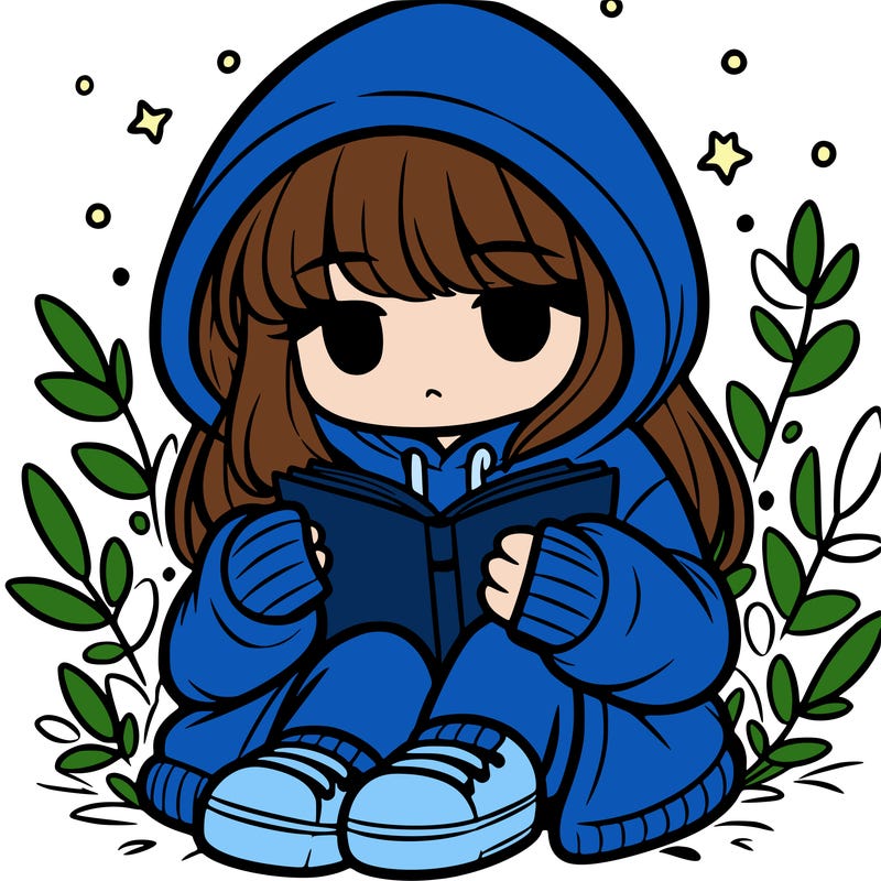 girl in oversized hoodie reading a book