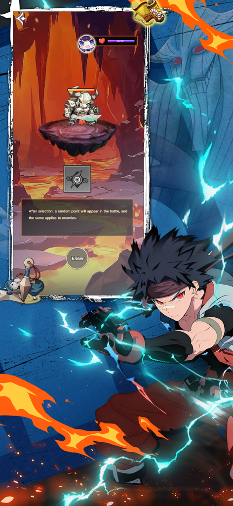 GAME! STORM NINJA - Anime ninja character with blue lightning effects and a battle selection menu