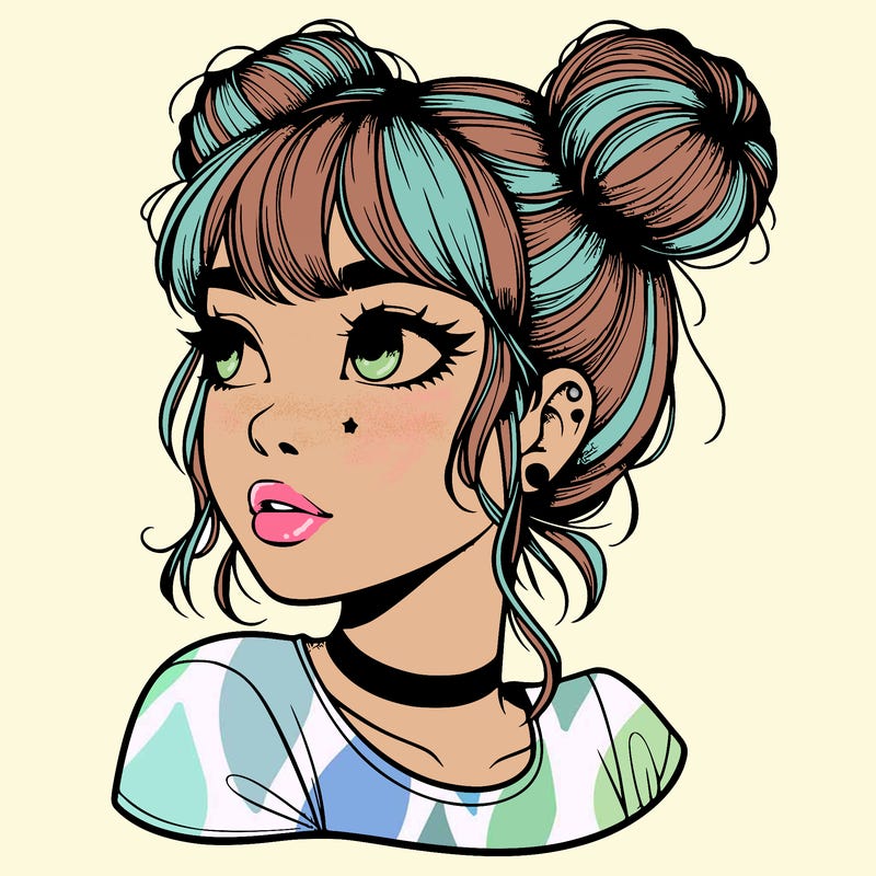 realistic girl with spacebuns