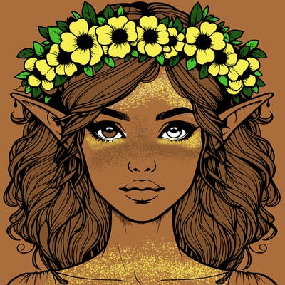 realistic female elf with flower crown