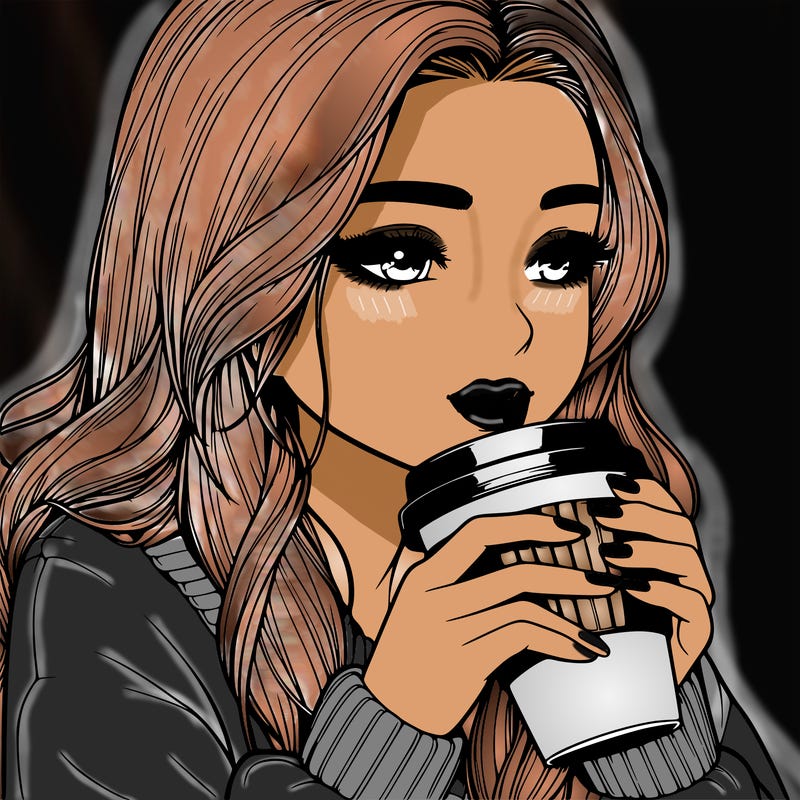realistic girl drinking coffee