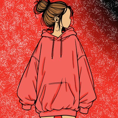 realistic girl with a oversized sweatshirt on and a bun