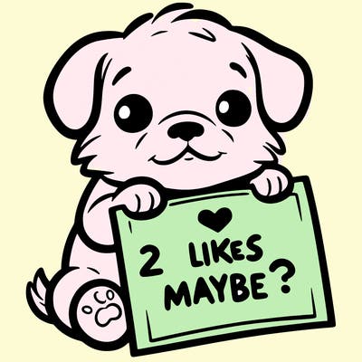 a puppy holding a sign that says 2 likes maybe?