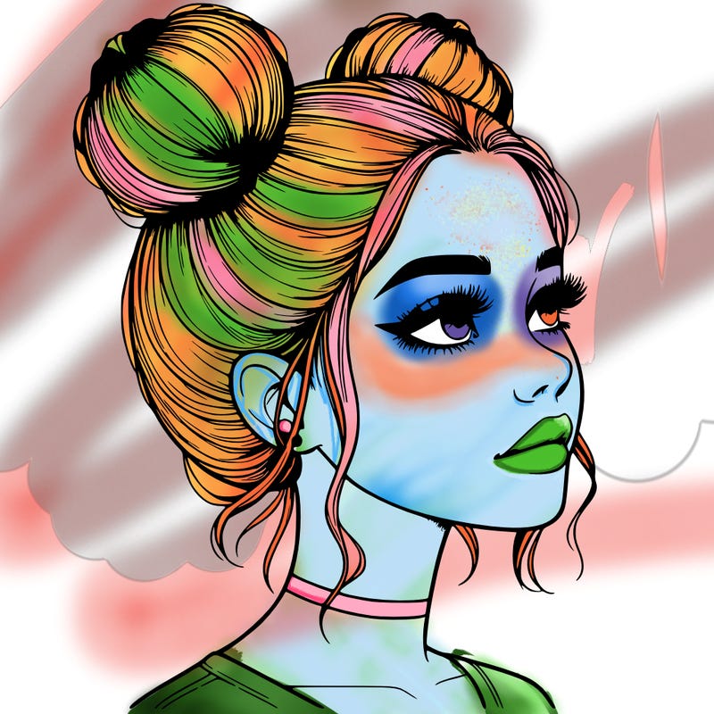 realistic girl with buns on the top of her head