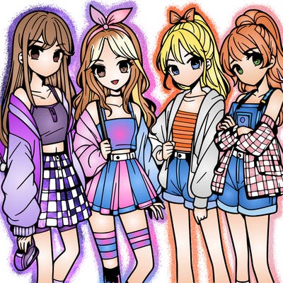 teen manga girls group of 4