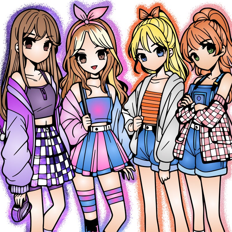 teen manga girls group of 4