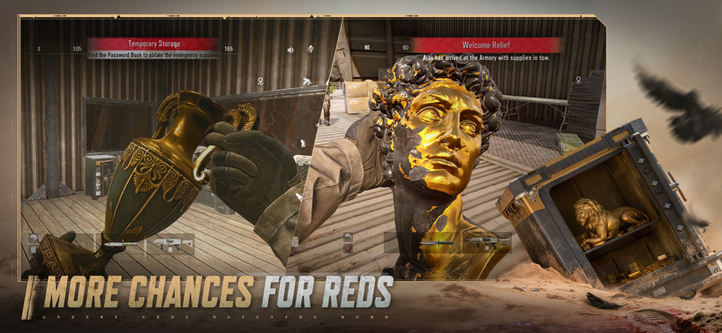 First-person view of a player holding golden rare loot items in Arena Breakout