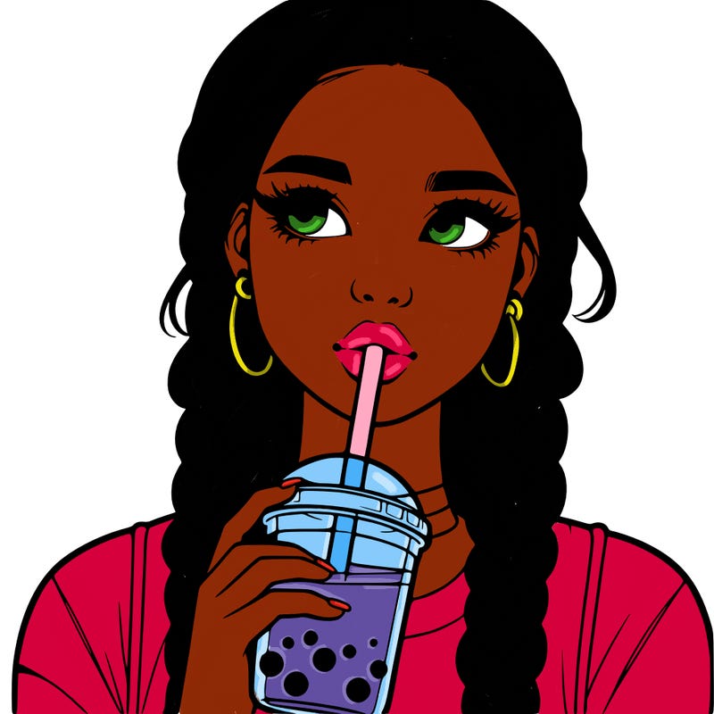 realistic girl with braided hair drinking boba