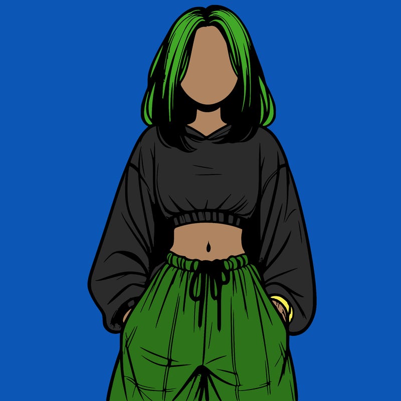realistic girl faceless with baggy pants and a crop top