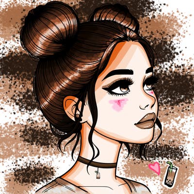 realistic girl with buns on the top of her head