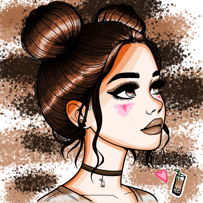 realistic girl with buns on the top of her head